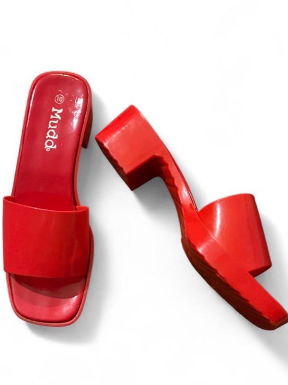 Y2K Mudd Red Block Heel Slide Sandals sz 10
